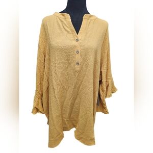NWT Multiples V-Neck Button Front 3/4 Sleeve Tunic Top 1x Amber